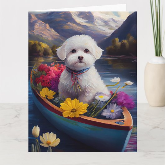 Bichon Frise on a Paddle: Ein Landschaftliches Abe Karte (Vorderseite)