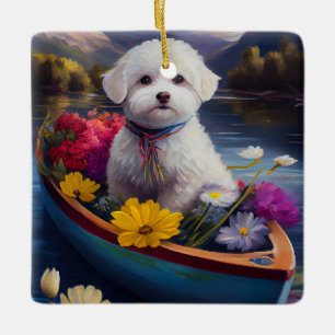 Bichon Frise on a Paddle: Ein Landschaftliches Abe Keramikornament