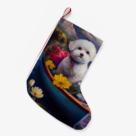 Bichon Frise on a Paddle: Ein Landschaftliches Abe Kleiner Weihnachtsstrumpf (Vorderansicht (hängend))