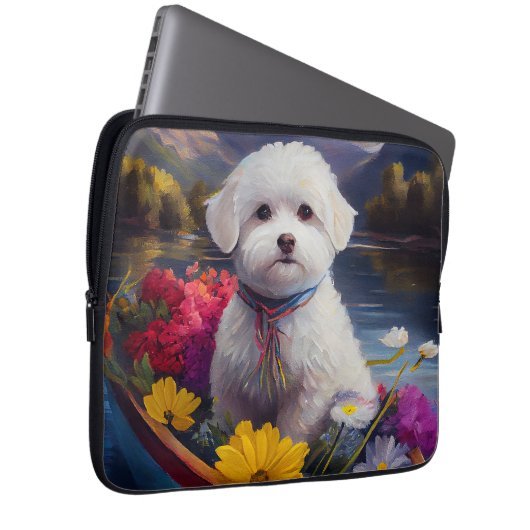 Bichon Frise on a Paddle: Ein Landschaftliches Abe Laptopschutzhülle (Vorne Rechts)
