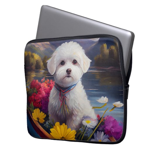 Bichon Frise on a Paddle: Ein Landschaftliches Abe Laptopschutzhülle (Vorderseite Links)