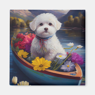 Bichon Frise on a Paddle: Ein Landschaftliches Abe Magnet