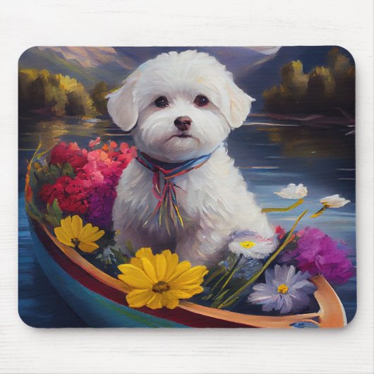 Bichon Frise on a Paddle: Ein Landschaftliches Abe Mousepad (Vorne)