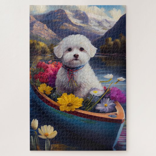 Bichon Frise on a Paddle: Ein Landschaftliches Abe Puzzle (Vertikal)