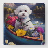 Bichon Frise on a Paddle: Ein Landschaftliches Abe Quadratische Wanduhr (Vorderseite)