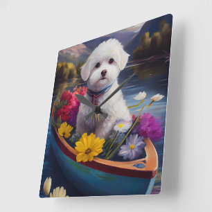 Bichon Frise on a Paddle: Ein Landschaftliches Abe Quadratische Wanduhr