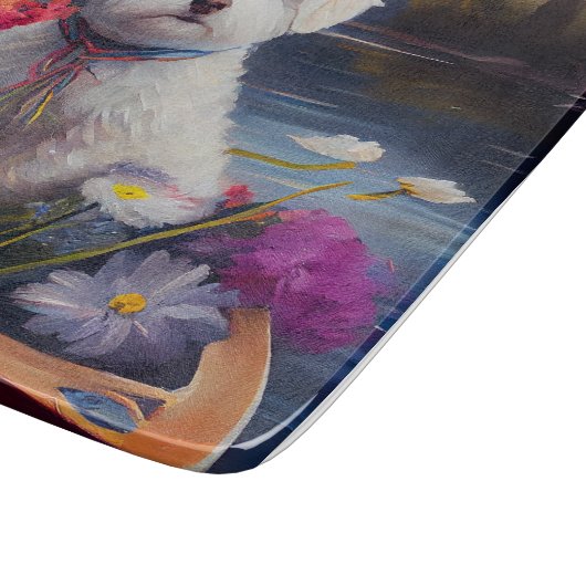 Bichon Frise on a Paddle: Ein Landschaftliches Abe Schneidebrett (Ecke)