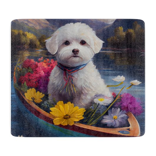 Bichon Frise on a Paddle: Ein Landschaftliches Abe Schneidebrett (Vorderseite)