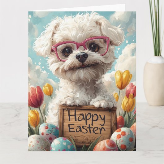 Bichon Frise Ostereier Karte (Vorderseite)
