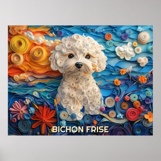 Bichon Frise Paper Quilling Art Dog Portrait Poster (Vorne)