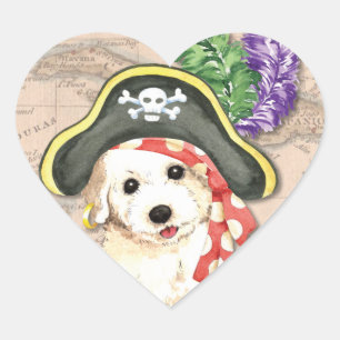 Bichon Frise Pirat Herz-Aufkleber