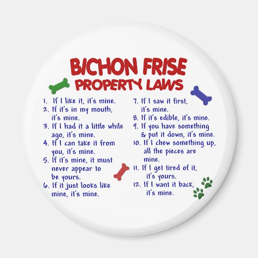 BICHON FRISE Property Laws 2 Magnet (Vorne)