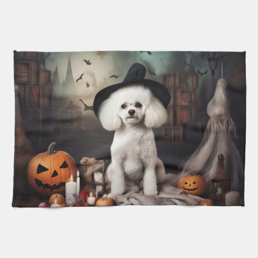 Bichon Frise Pumpkins Halloween Beängstigend Geschirrtuch (Horizontal)