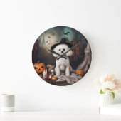 Bichon Frise Pumpkins Halloween Beängstigend Große Wanduhr (Zuhause)