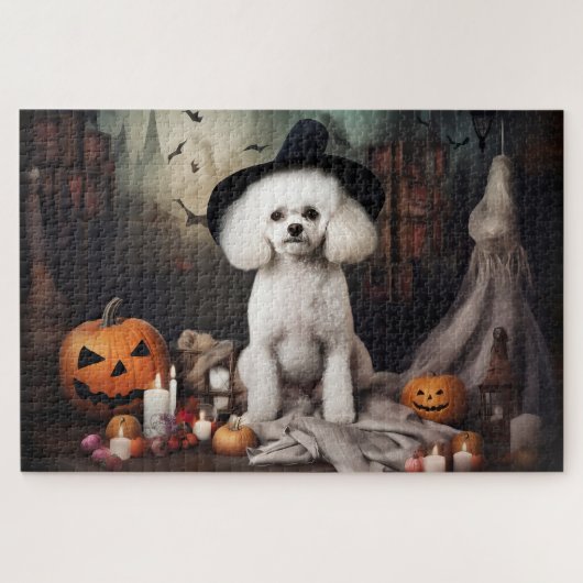 Bichon Frise Pumpkins Halloween Beängstigend Puzzle (Horizontal)