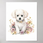 Bichon Frise Puppy Pet Wasserfarbe Blume Poster (Vorne)