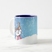 Bichon Frise Reindeer Christmas Zweifarbige Tasse (Vorderseite Links)