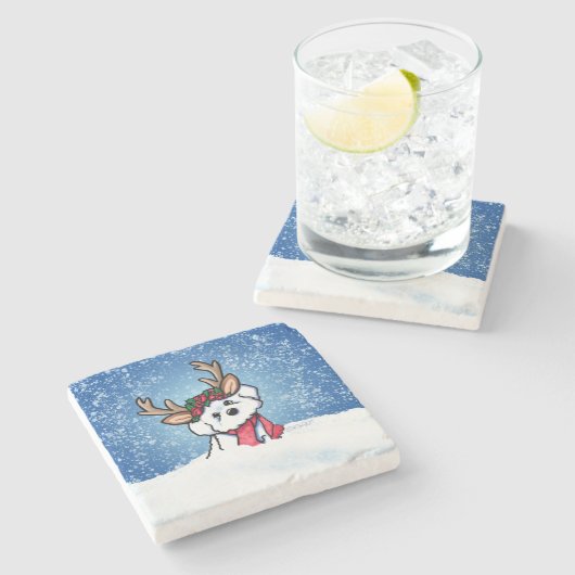 Bichon Frise Reindeer Stone Untersetzer (Seitenansicht)