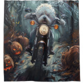 Bichon Frise Riding Motorrad Halloween Beängstigen Duschvorhang (Vorderseite)