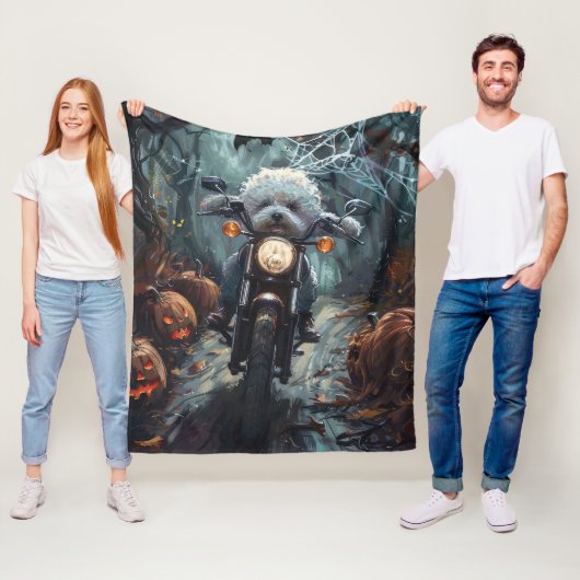 Bichon Frise Riding Motorrad Halloween Beängstigen Fleecedecke (Beispiel)