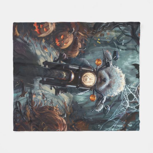 Bichon Frise Riding Motorrad Halloween Beängstigen Fleecedecke (Vorderseite (Horizontal))