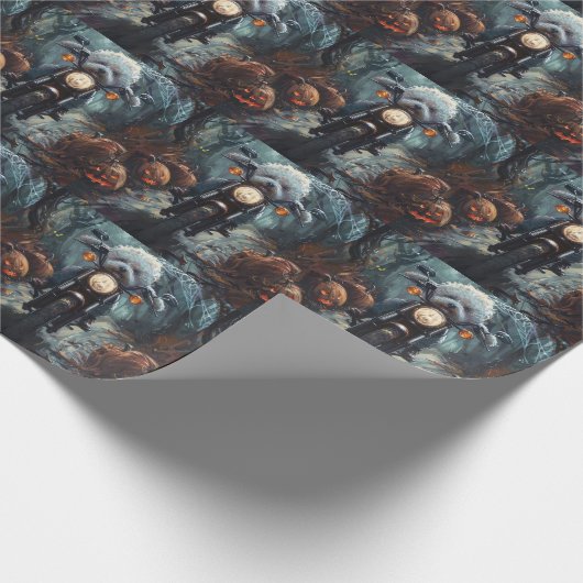 Bichon Frise Riding Motorrad Halloween Beängstigen Geschenkpapier (Ecke)