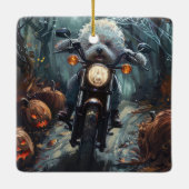 Bichon Frise Riding Motorrad Halloween Beängstigen Keramikornament (Rückseite)