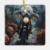Bichon Frise Riding Motorrad Halloween Beängstigen Keramikornament (Vorderseite)