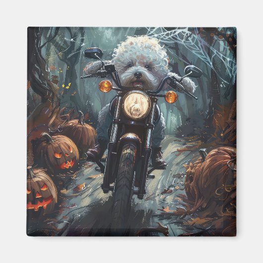 Bichon Frise Riding Motorrad Halloween Beängstigen Magnet (Vorne)