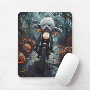Bichon Frise Riding Motorrad Halloween Beängstigen Mousepad