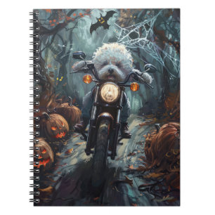 Bichon Frise Riding Motorrad Halloween Beängstigen Notizblock