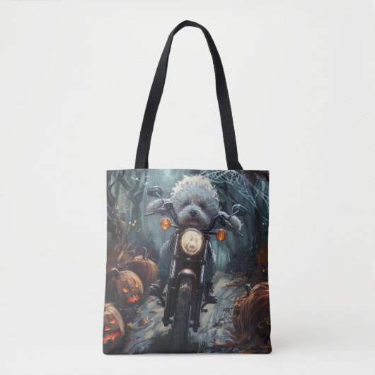 Bichon Frise Riding Motorrad Halloween Beängstigen Tasche (Vorderseite)
