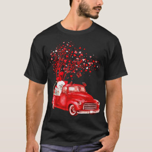 Bichon Frise Riding Red Truck Valentine Butterfly T-Shirt