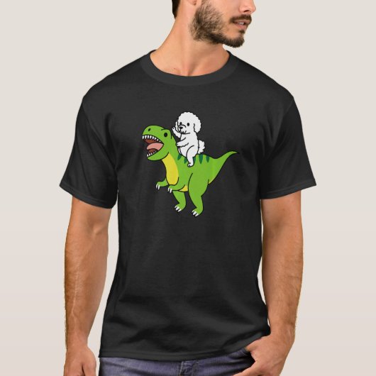 Bichon Frise Riding Rex Dinosaur Dog T-Shirt (Vorderseite)