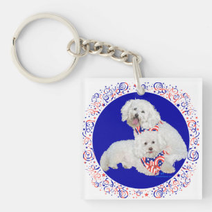 Bichon Frise Rot Weiß Blau Schlüsselanhänger