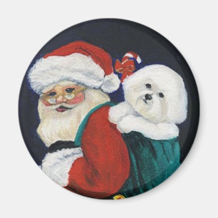 "Bichon Frise & Santa" Dog Art Magnet