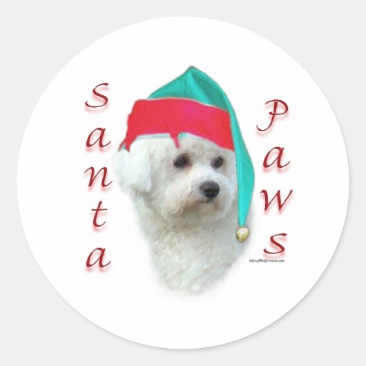 Bichon Frise Santa Paws Runder Aufkleber (Vorderseite)