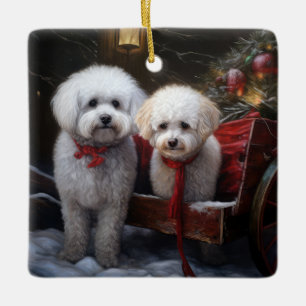 Bichon Frise Schnee Schlitten Weihnachtsdekoration Keramikornament