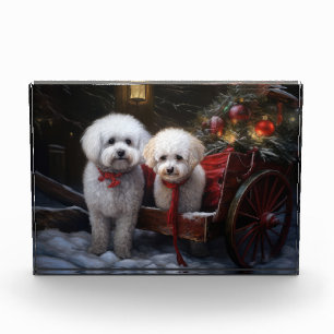 Bichon Frise Schneeschlitten Weihnachtsdekoration Fotoblock