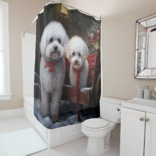 Bichon Frise Schneeweißer Schlitten Weihnachtsdeko Duschvorhang