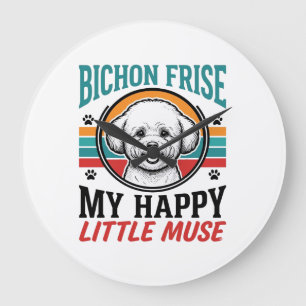 Bichon Frise Shirt Vintage Spirit Hund Art_1 Große Wanduhr