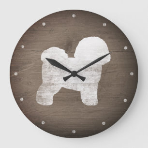 Bichon Frise Silhouette Rustikaler Stil Große Wanduhr