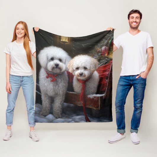 Bichon Frise Snowy Sleigh Weihnachtsdekor Fleecedecke (Beispiel)