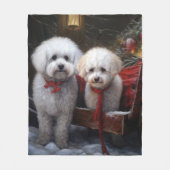Bichon Frise Snowy Sleigh Weihnachtsdekor Fleecedecke (Vorderseite)