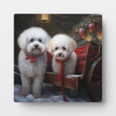 Bichon Frise Snowy Sleigh Weihnachtsdekor Fotoplatte (Vorderseite)