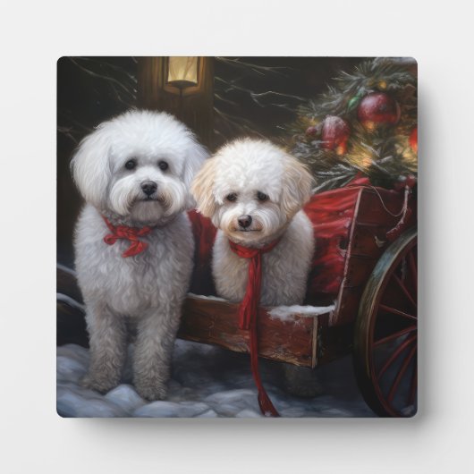 Bichon Frise Snowy Sleigh Weihnachtsdekor Fotoplatte (Vorderseite)