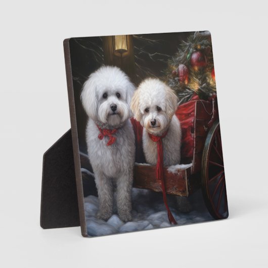 Bichon Frise Snowy Sleigh Weihnachtsdekor Fotoplatte (Vorderseite)