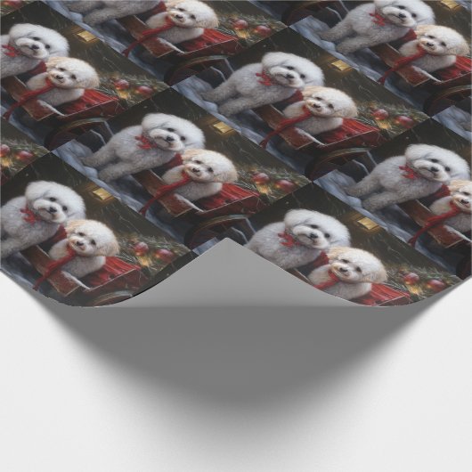 Bichon Frise Snowy Sleigh Weihnachtsdekor Geschenkpapier (Ecke)