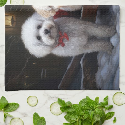 Bichon Frise Snowy Sleigh Weihnachtsdekor Geschirrtuch (Gefaltet)