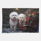 Bichon Frise Snowy Sleigh Weihnachtsdekor Geschirrtuch (Horizontal)